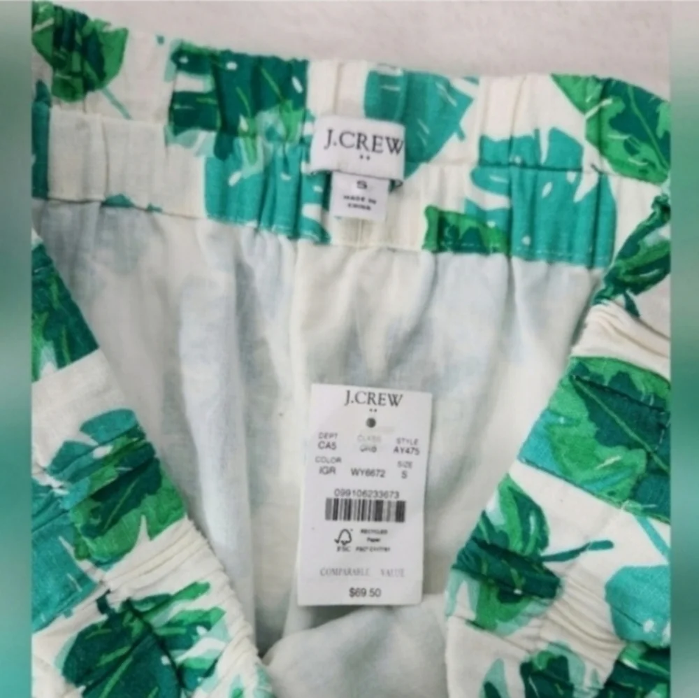 NWT J. Crew Linen Blend Tropical Monstera Print Pull On Skirt - Picture 2 of 8